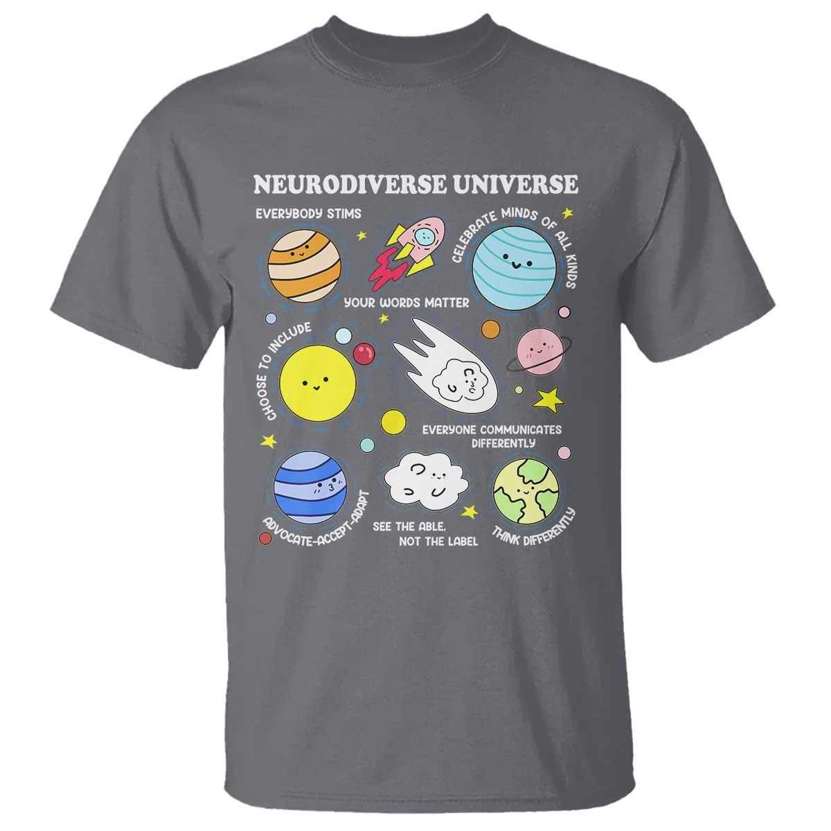 Neurodiverse Universe T Shirt Autism Awareness ADHD ASD Neurodiversity TS02 Charcoal Print Your Wear