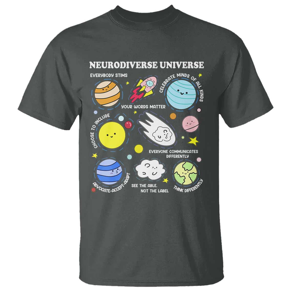Neurodiverse Universe T Shirt Autism Awareness ADHD ASD Neurodiversity TS02 Dark Heather Print Your Wear