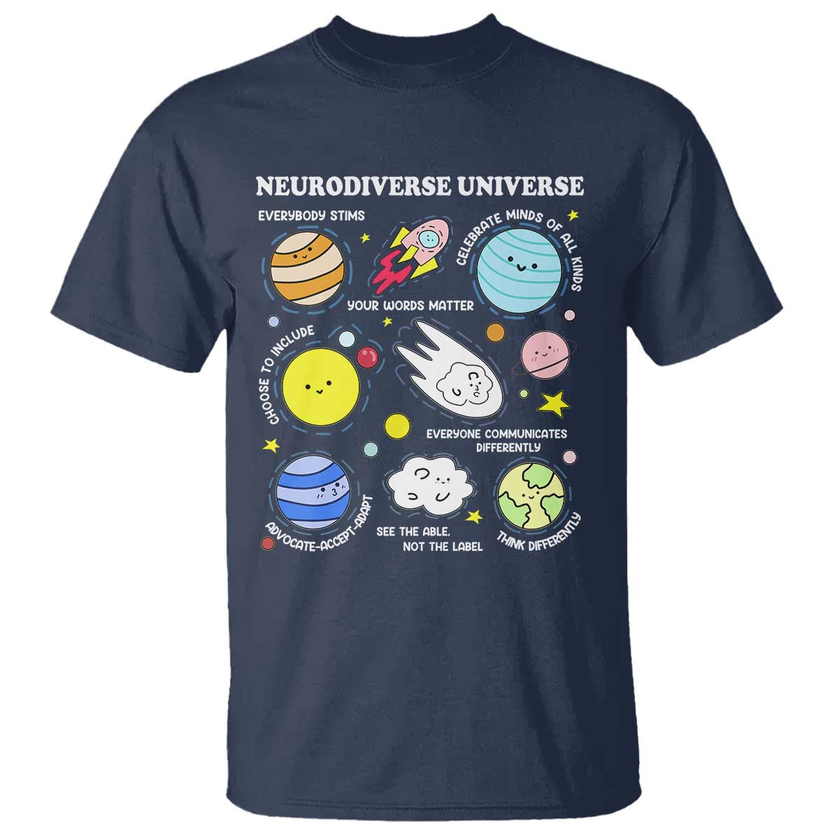 Neurodiverse Universe T Shirt Autism Awareness ADHD ASD Neurodiversity TS02 Navy Print Your Wear