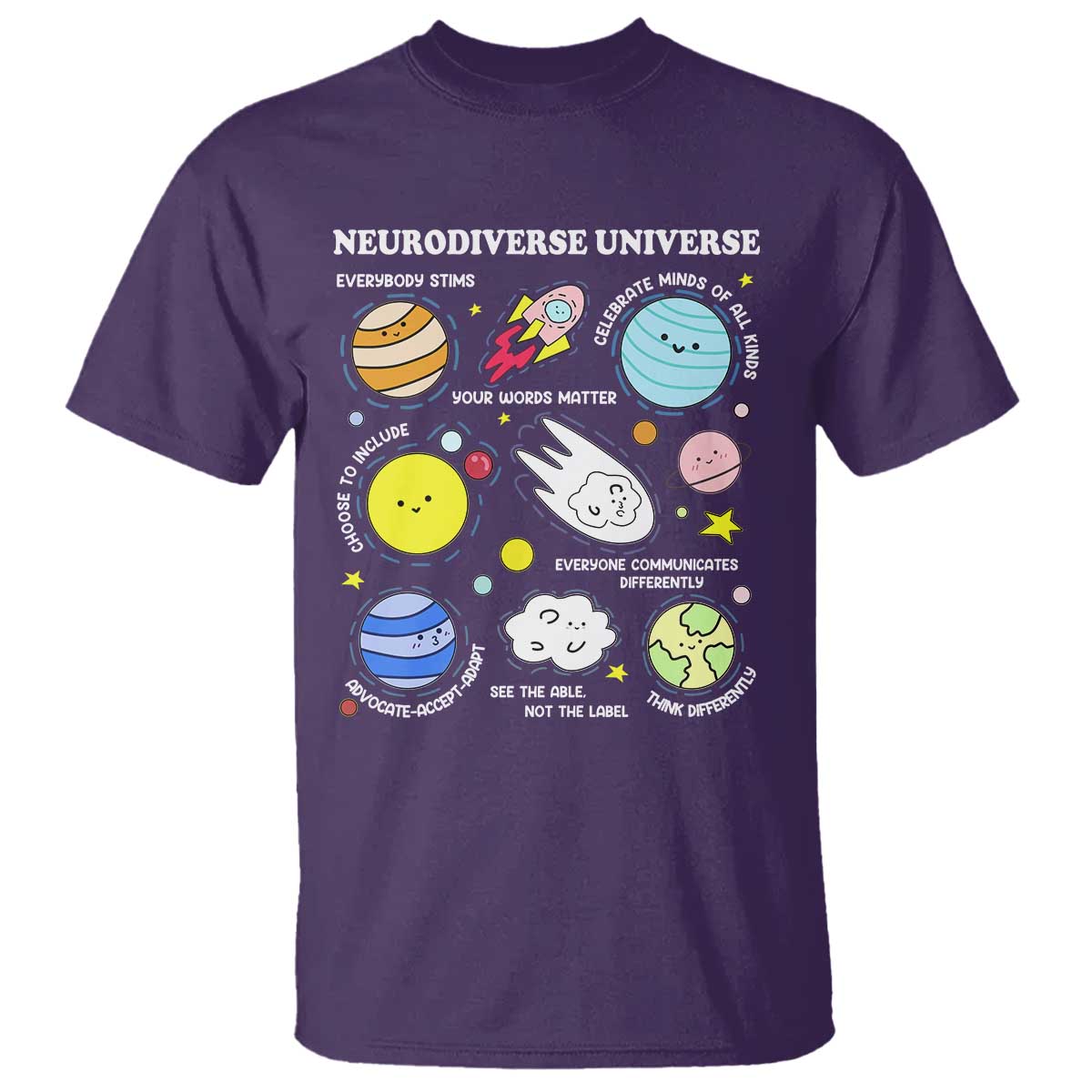 Neurodiverse Universe T Shirt Autism Awareness ADHD ASD Neurodiversity TS02 Purple Print Your Wear