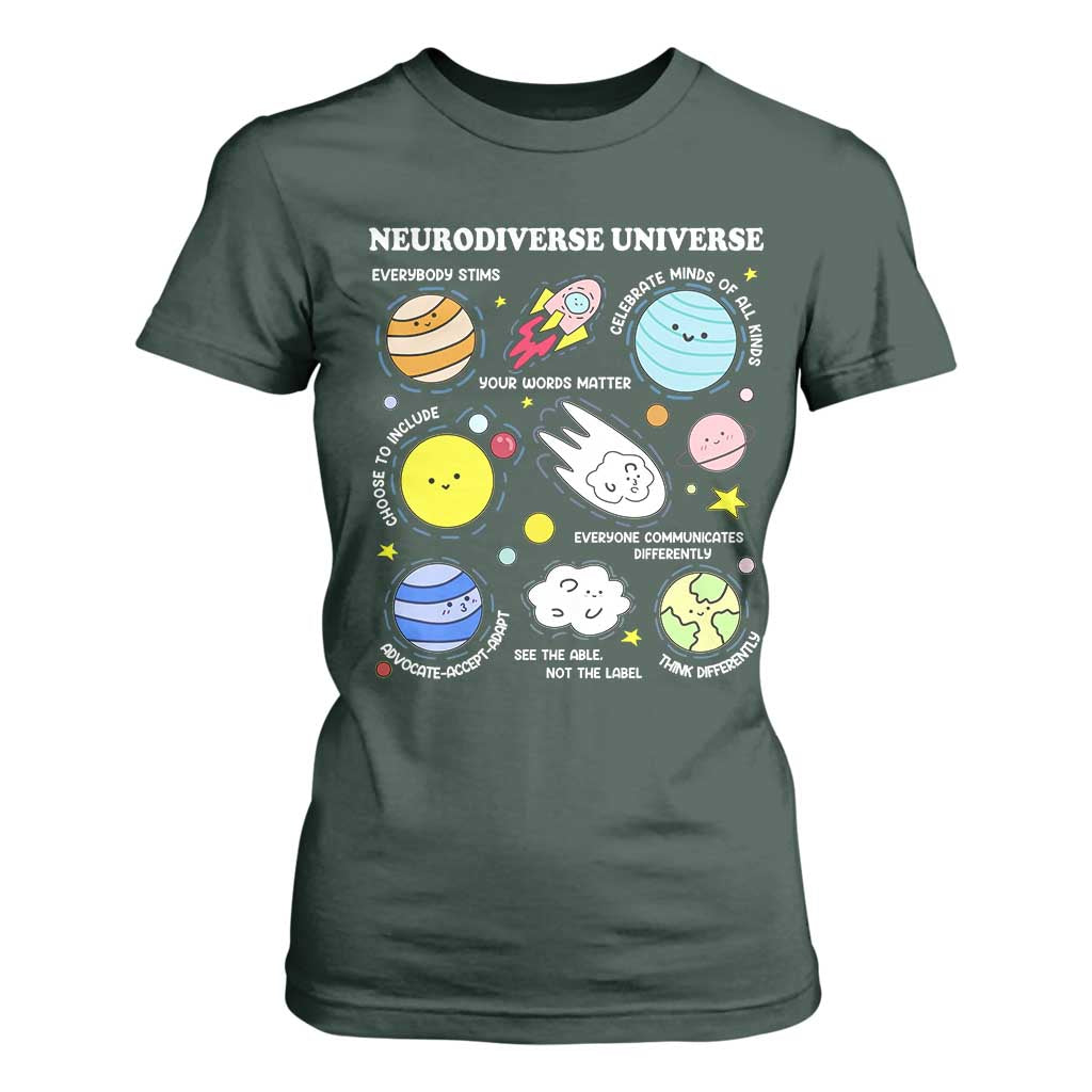 Neurodiverse Universe T Shirt For Women Autism Awareness ADHD ASD Neurodiversity TS02 Dark Forest Green Print Your Wear
