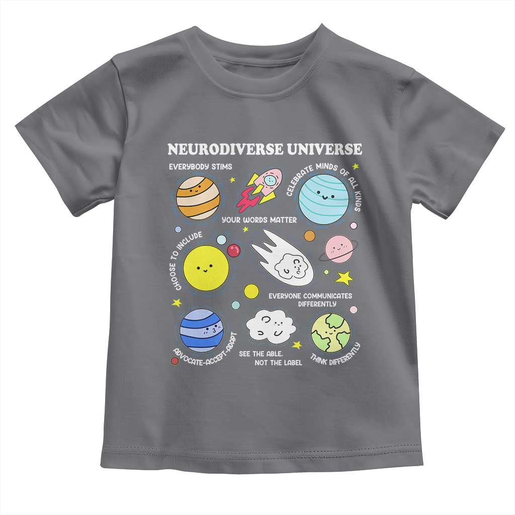 Neurodiverse Universe Toddler T Shirt Autism Awareness ADHD ASD Neurodiversity TS02 Charcoal Print Your Wear