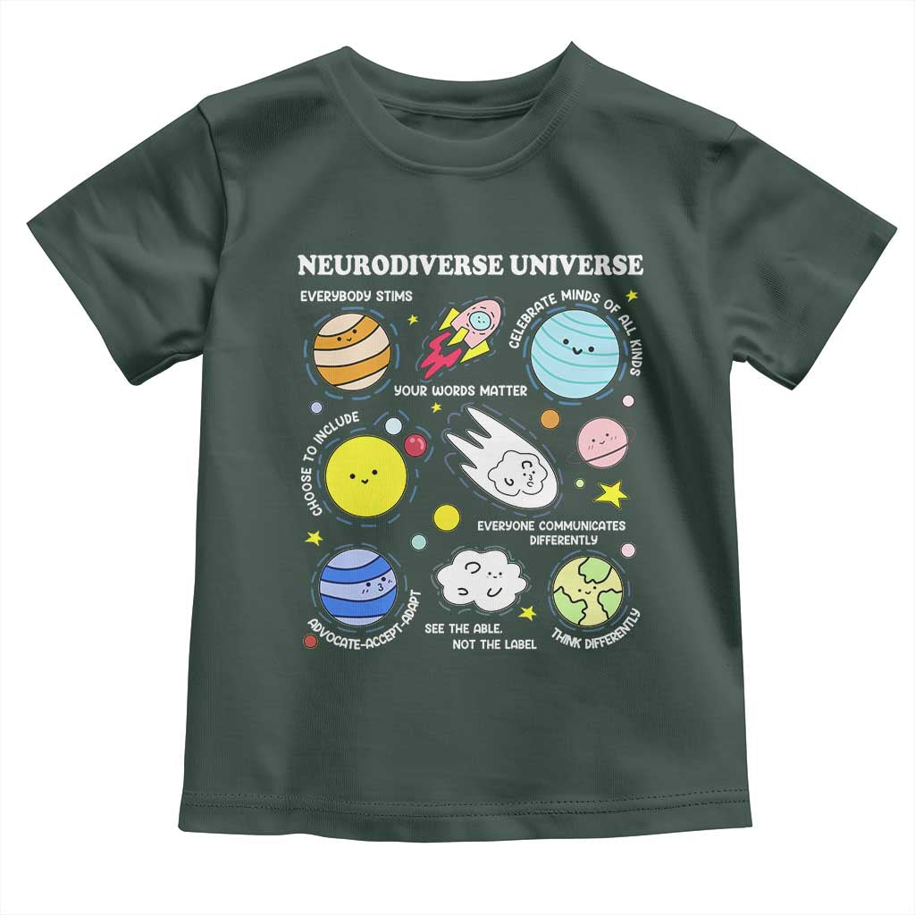 Neurodiverse Universe Toddler T Shirt Autism Awareness ADHD ASD Neurodiversity TS02 Dark Forest Green Print Your Wear