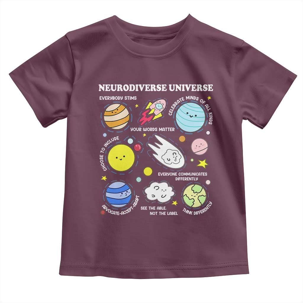 Neurodiverse Universe Toddler T Shirt Autism Awareness ADHD ASD Neurodiversity TS02 Maroon Print Your Wear