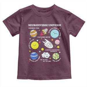 Neurodiverse Universe Toddler T Shirt Autism Awareness ADHD ASD Neurodiversity TS02 Maroon Print Your Wear