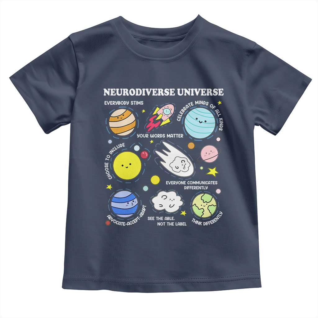 Neurodiverse Universe Toddler T Shirt Autism Awareness ADHD ASD Neurodiversity TS02 Navy Print Your Wear