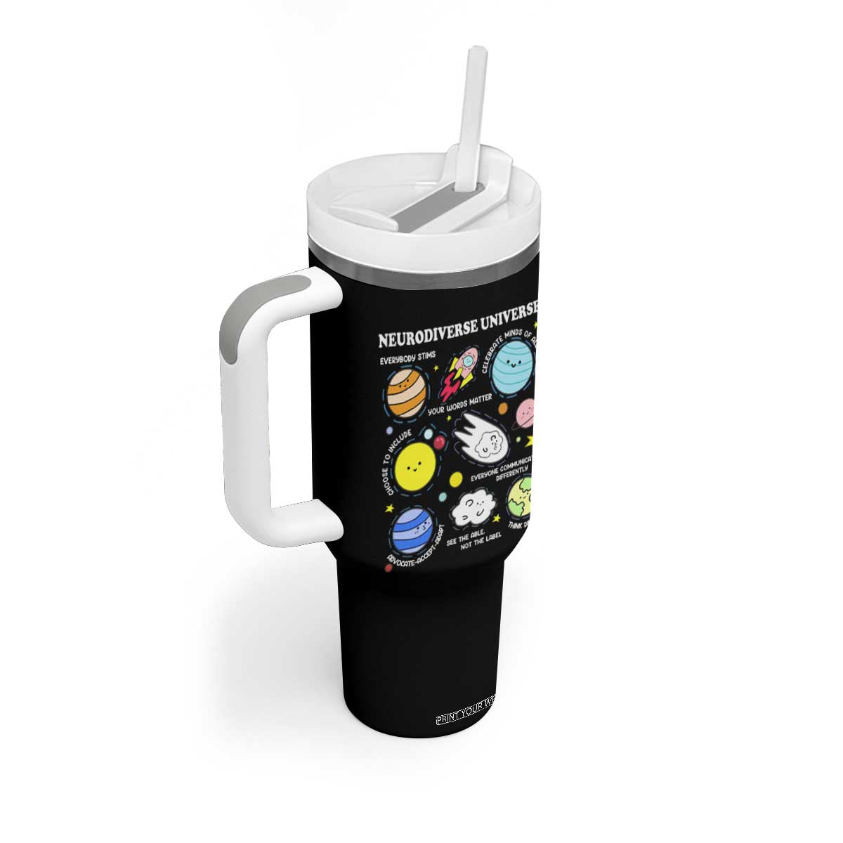 Neurodiverse Universe Tumbler With Handle Autism Awareness ADHD ASD Neurodiversity TS02 Print Your Wear