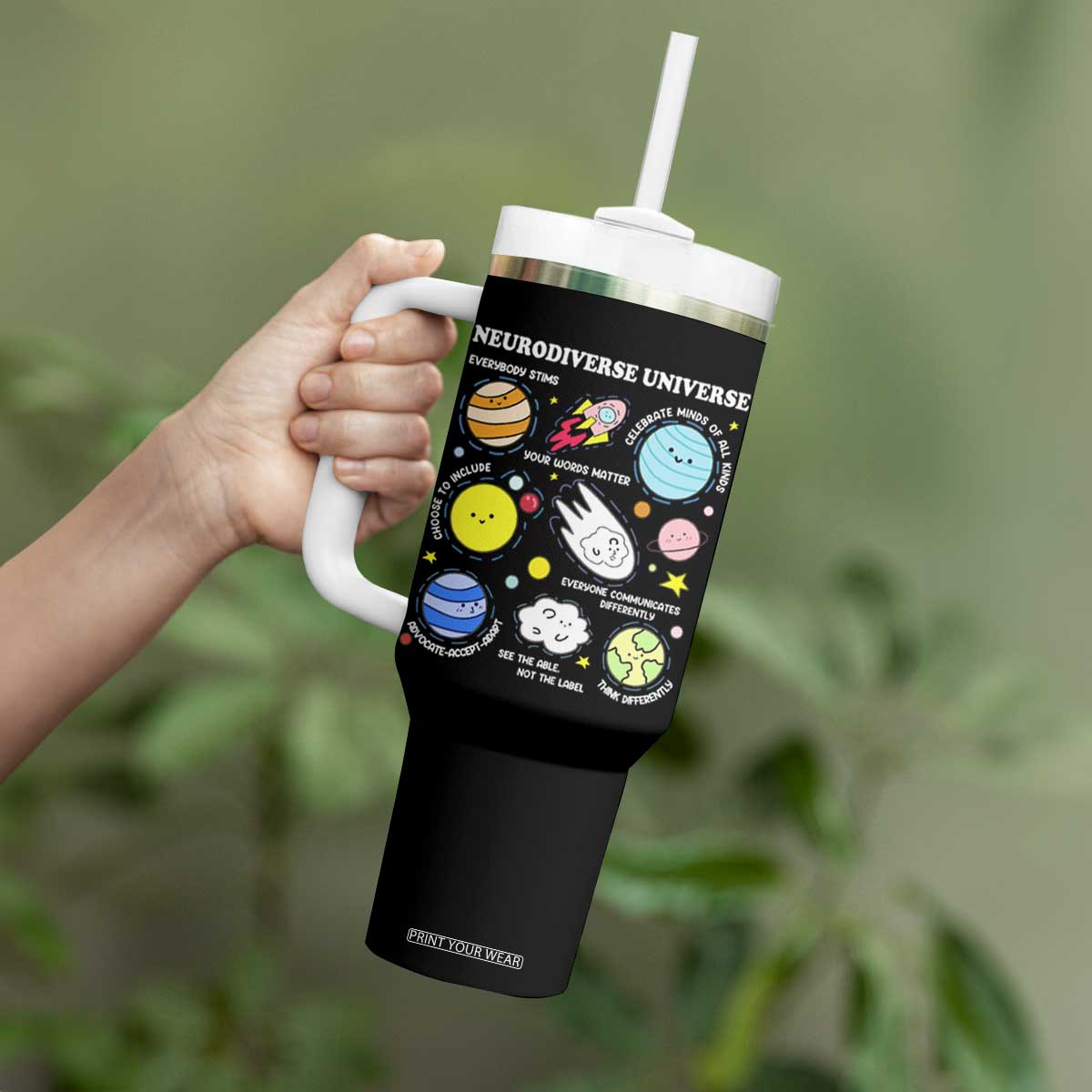 Neurodiverse Universe Tumbler With Handle Autism Awareness ADHD ASD Neurodiversity TS02 Print Your Wear
