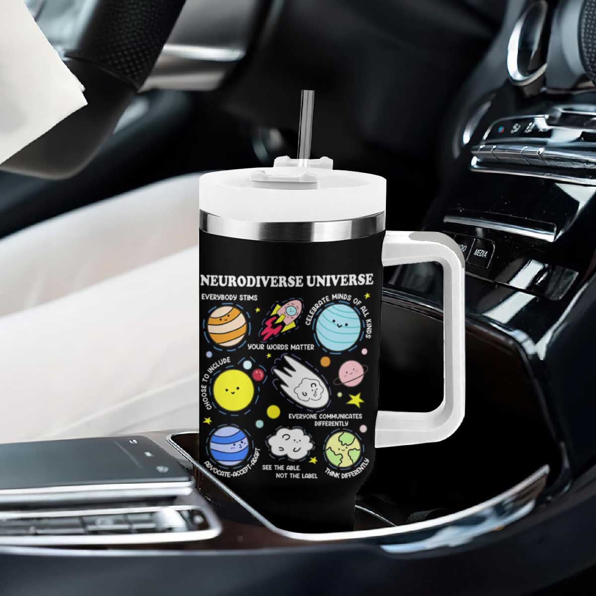 Neurodiverse Universe Tumbler With Handle Autism Awareness ADHD ASD Neurodiversity TS02 Print Your Wear