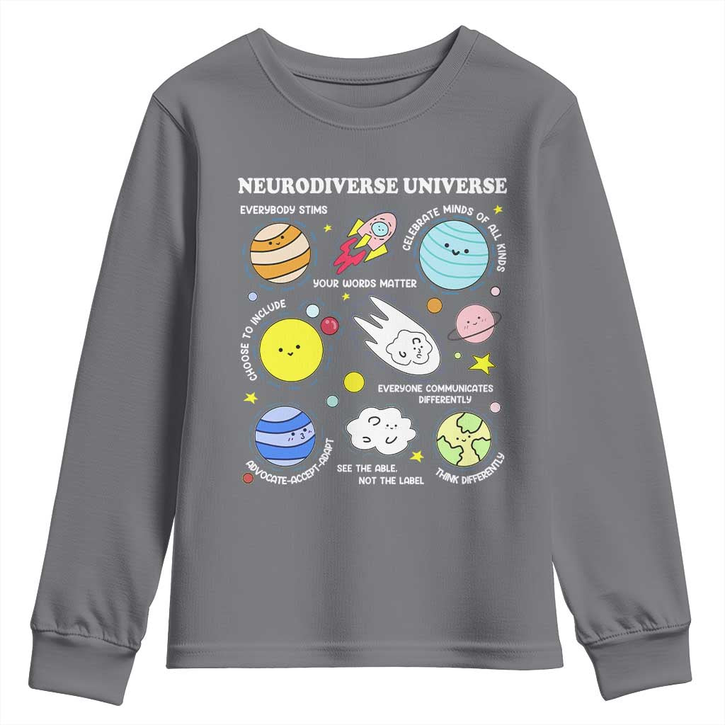 Neurodiverse Universe Youth Sweatshirt Autism Awareness ADHD ASD Neurodiversity TS02 Charcoal Print Your Wear
