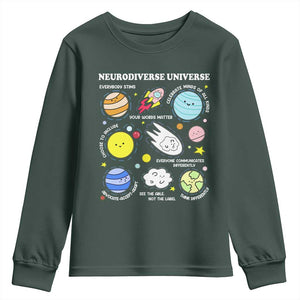 Neurodiverse Universe Youth Sweatshirt Autism Awareness ADHD ASD Neurodiversity TS02 Dark Forest Green Print Your Wear
