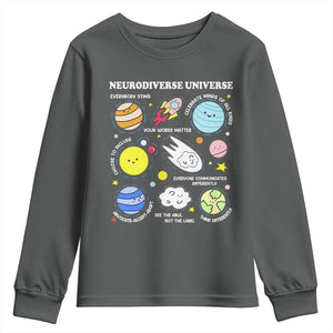 Neurodiverse Universe Youth Sweatshirt Autism Awareness ADHD ASD Neurodiversity TS02 Dark Heather Print Your Wear