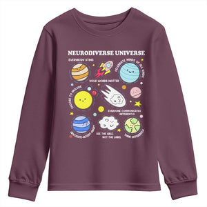 Neurodiverse Universe Youth Sweatshirt Autism Awareness ADHD ASD Neurodiversity TS02 Maroon Print Your Wear