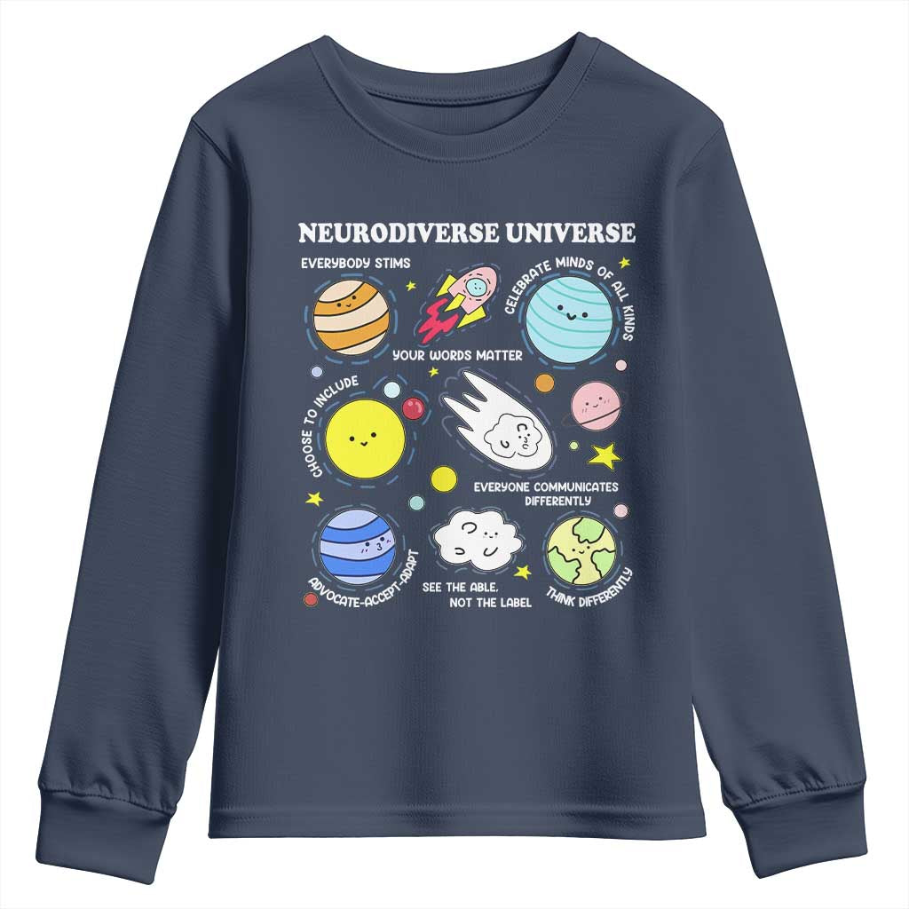 Neurodiverse Universe Youth Sweatshirt Autism Awareness ADHD ASD Neurodiversity TS02 Navy Print Your Wear
