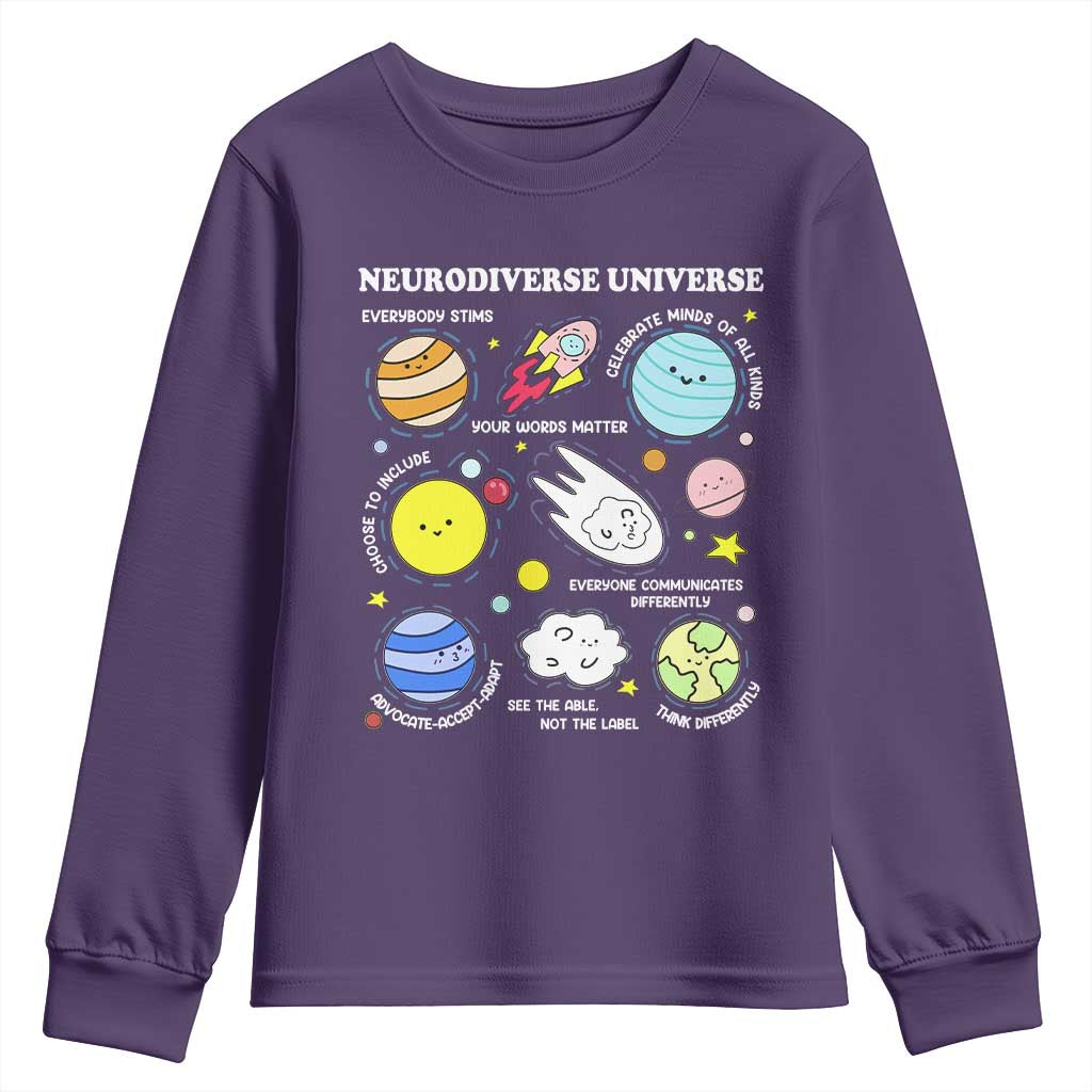 Neurodiverse Universe Youth Sweatshirt Autism Awareness ADHD ASD Neurodiversity TS02 Purple Print Your Wear