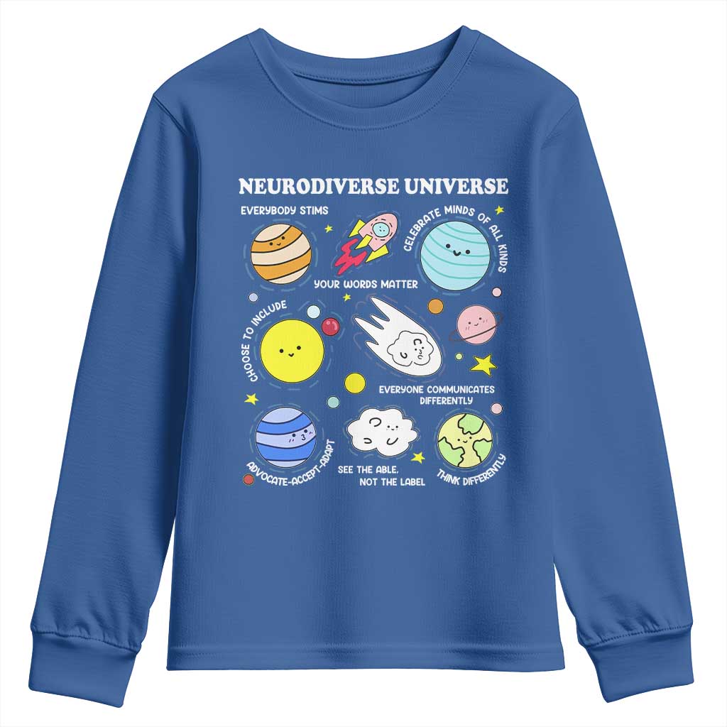 Neurodiverse Universe Youth Sweatshirt Autism Awareness ADHD ASD Neurodiversity TS02 Royal Blue Print Your Wear