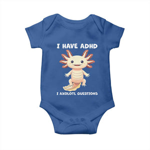 Funny ADHD Awareness Axolotl Baby Onesie I Have ADHD I Ask A Lot Question Neurodiversity TS02 Royal Blue Print Your Wear