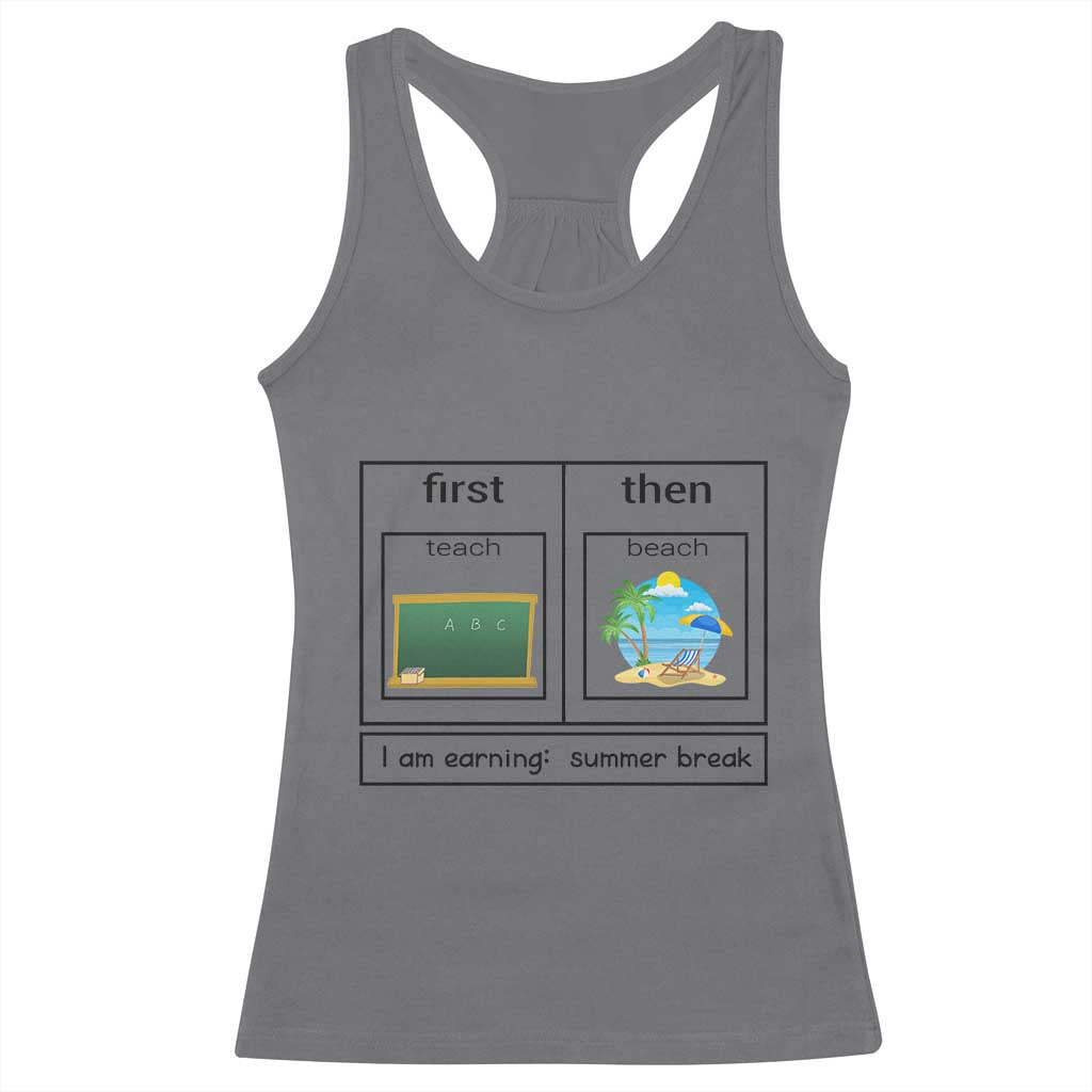 Funny Teacher Summer Break Racerback Tank Top First Teach Then Beach Vacation Mode TS02 Charcoal Print Your Wear