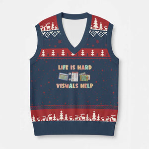 Special Education V-Neck Knit Sweater Vest Life Is Hard Visuals Help Sped Teacher TS02 Navy Red Print Your Wear