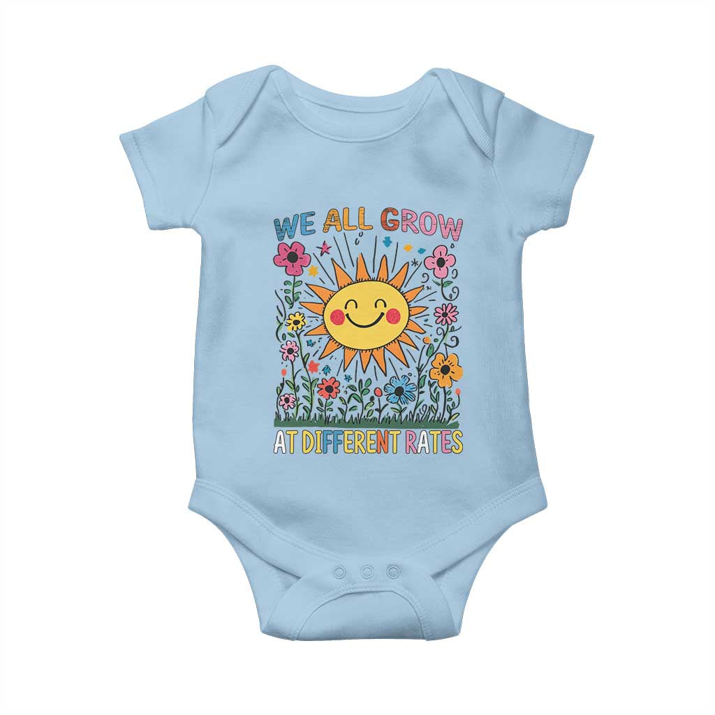 Special Education Baby Onesie We All Grow At Different Rates Inspirational Inclusion Sped Teacher TS02 Light Blue Print Your Wear