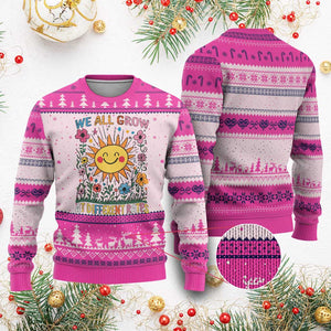 Special Education Ugly Christmas Sweater We All Grow At Different Rates Inspirational Inclusion Sped Teacher TS02 Hot Pink Print Your Wear