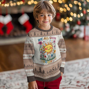Special Education Ugly Christmas Sweater We All Grow At Different Rates Inspirational Inclusion Sped Teacher TS02 Mocha Mousse Print Your Wear