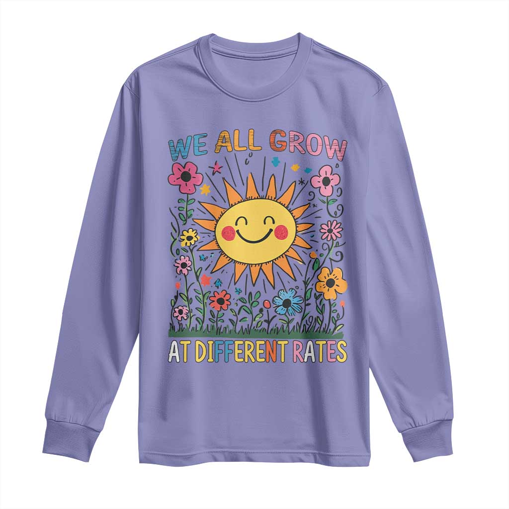Special Education Long Sleeve Shirt We All Grow At Different Rates Inspirational Inclusion Sped Teacher TS02 Violet Print Your Wear