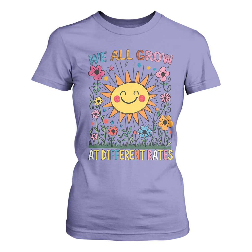 Special Education T Shirt For Women We All Grow At Different Rates Inspirational Inclusion Sped Teacher TS02 Violet Print Your Wear