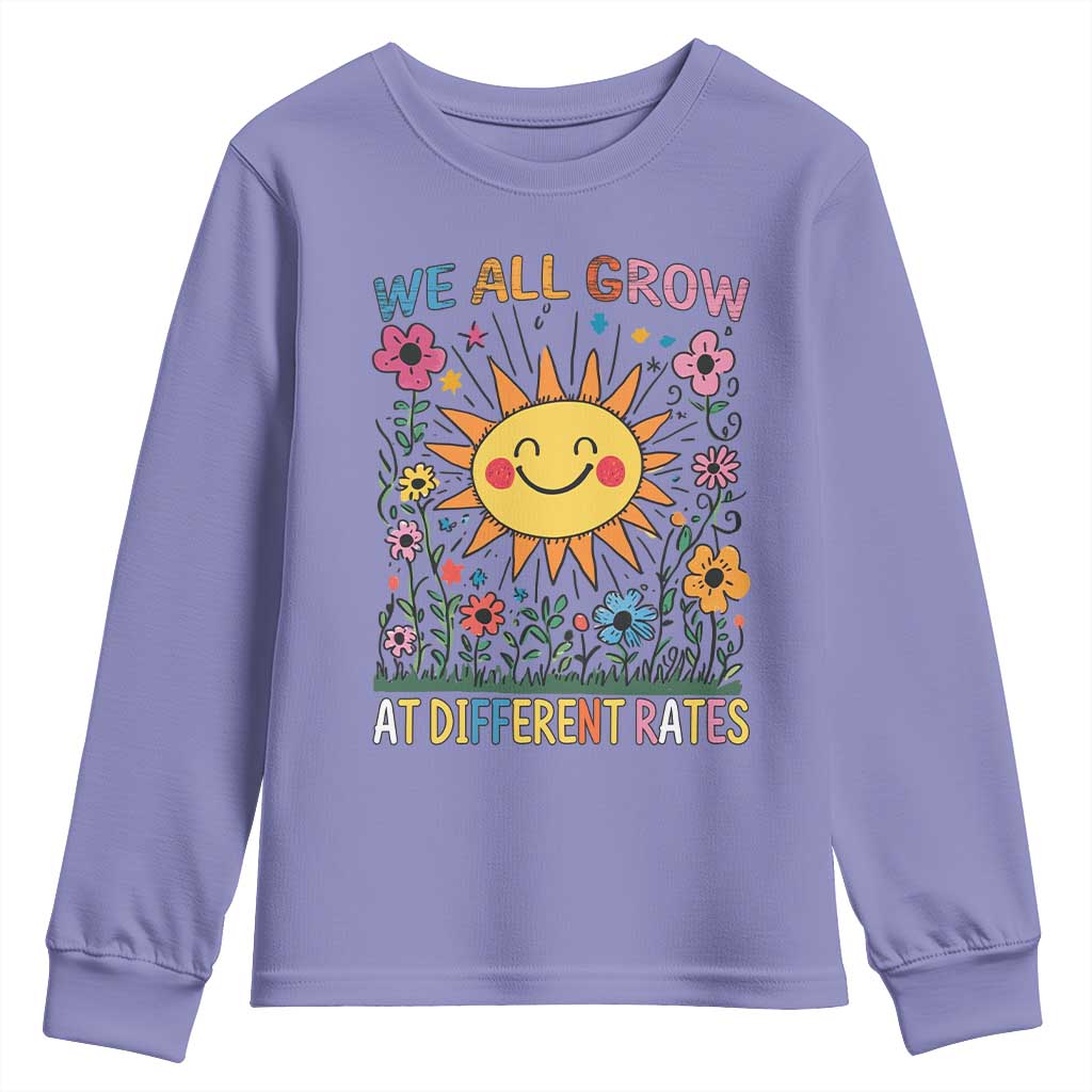 Special Education Youth Sweatshirt We All Grow At Different Rates Inspirational Inclusion Sped Teacher TS02 Violet Print Your Wear