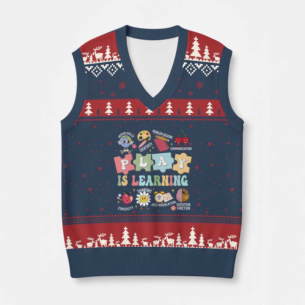 Special Education V-Neck Knit Sweater Vest Play is Learning Sped Teacher TS02 Navy Red Print Your Wear