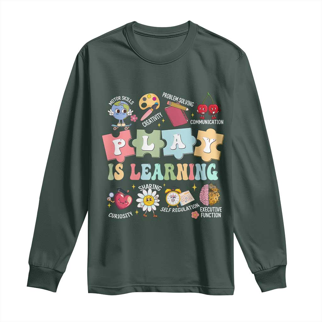 Special Education Long Sleeve Shirt Play is Learning Sped Teacher TS02 Dark Forest Green Print Your Wear