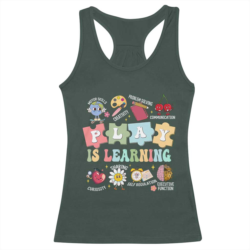 Special Education Racerback Tank Top Play is Learning Sped Teacher TS02 Dark Forest Green Print Your Wear