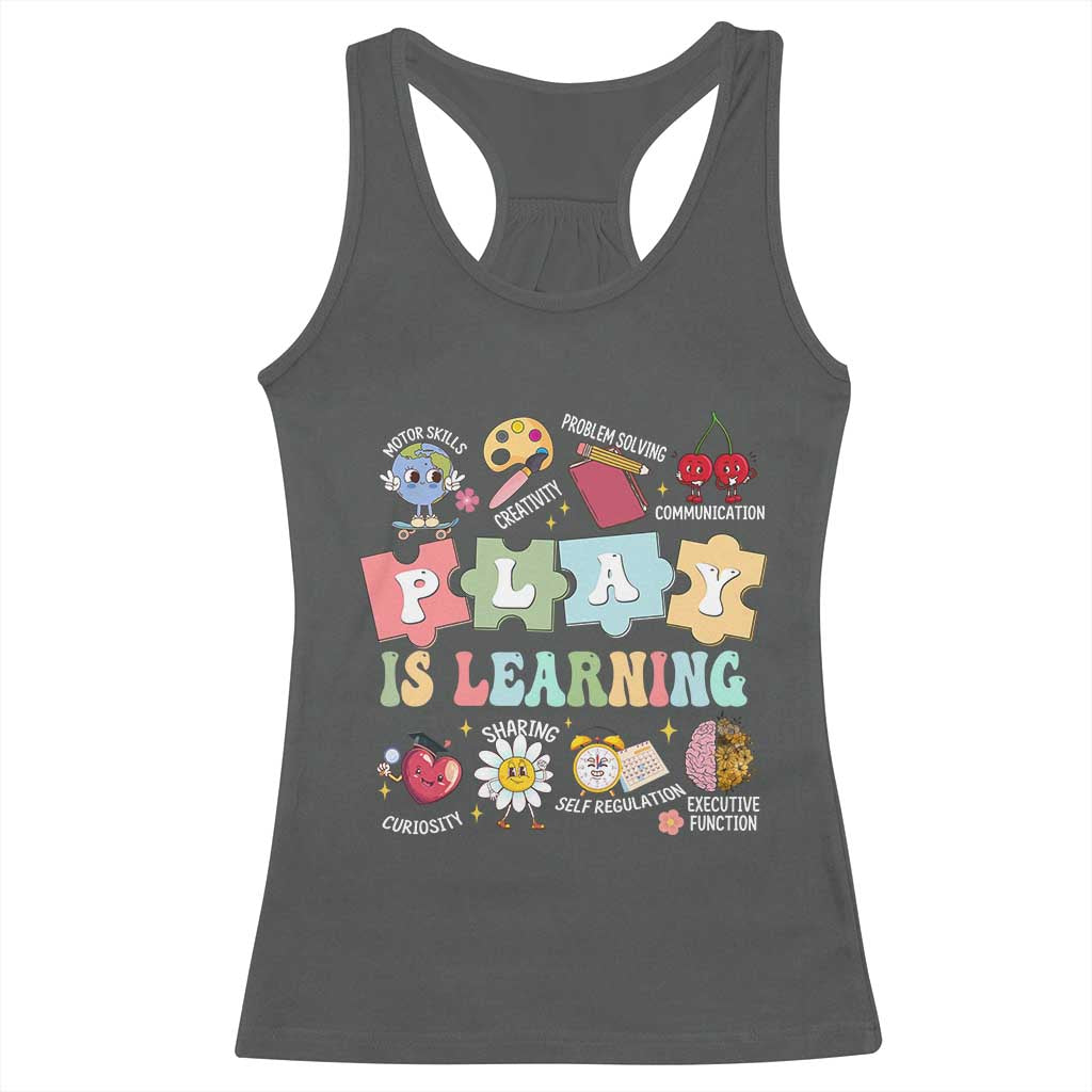 Special Education Racerback Tank Top Play is Learning Sped Teacher TS02 Dark Heather Print Your Wear