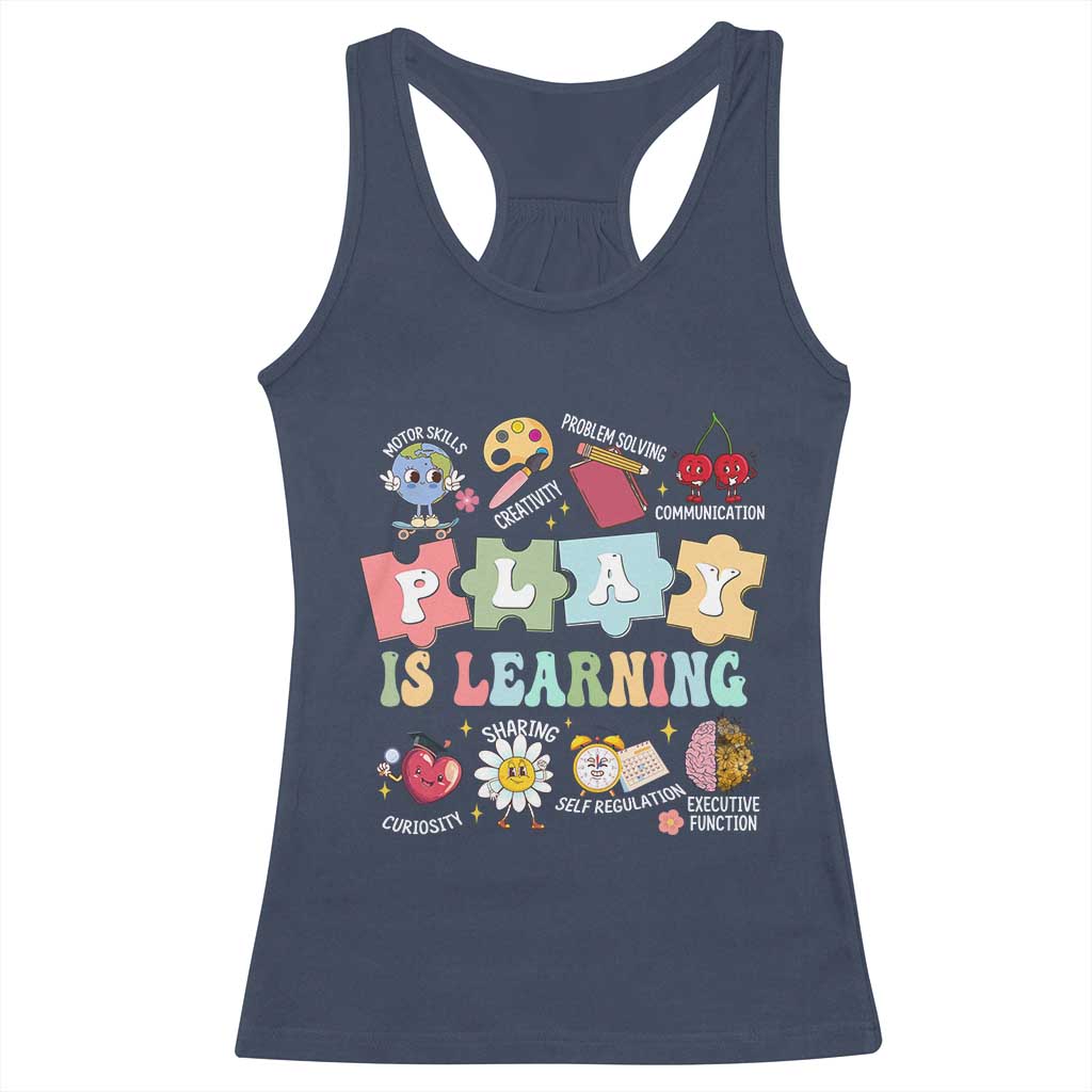 Special Education Racerback Tank Top Play is Learning Sped Teacher TS02 Navy Print Your Wear
