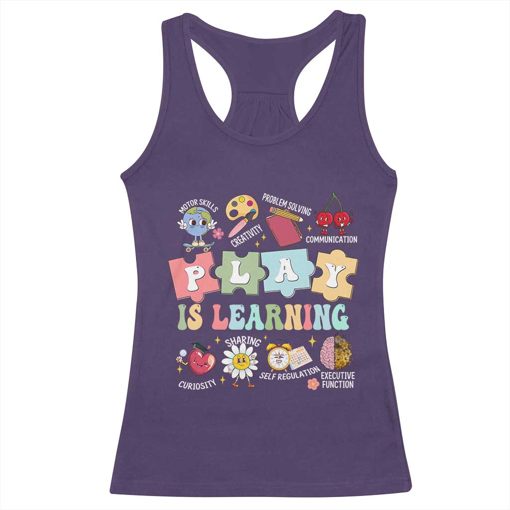 Special Education Racerback Tank Top Play is Learning Sped Teacher TS02 Purple Print Your Wear