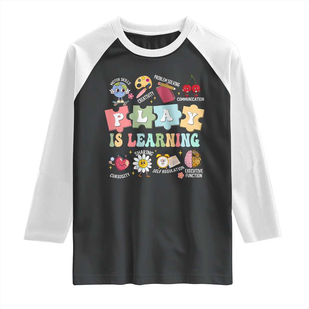Special Education Raglan Shirt Play is Learning Sped Teacher TS02 Black White Print Your Wear