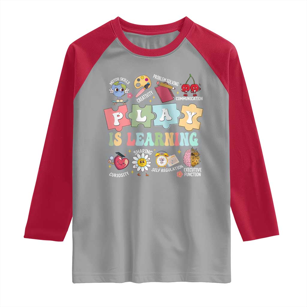 Special Education Raglan Shirt Play is Learning Sped Teacher TS02 Sport Gray Red Print Your Wear
