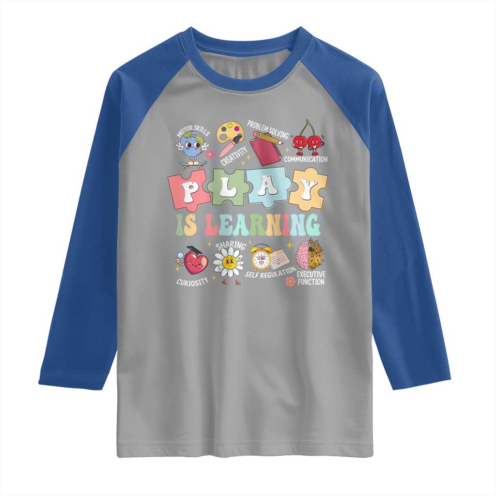Special Education Raglan Shirt Play is Learning Sped Teacher TS02 Sport Gray Royal Print Your Wear