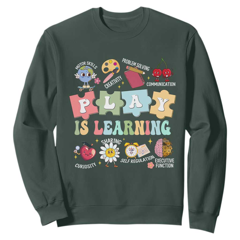Special Education Sweatshirt Play is Learning Sped Teacher TS02 Dark Forest Green Print Your Wear