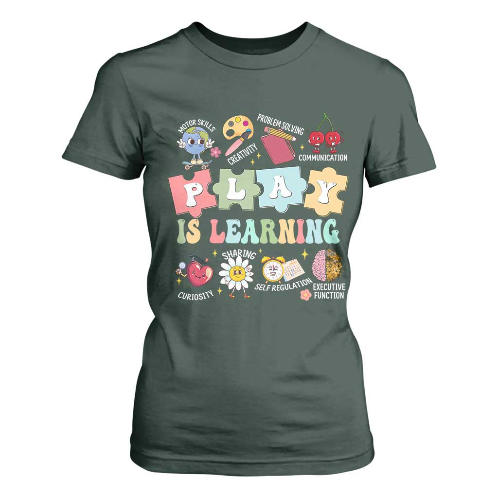 Special Education T Shirt For Women Play is Learning Sped Teacher TS02 Dark Forest Green Print Your Wear