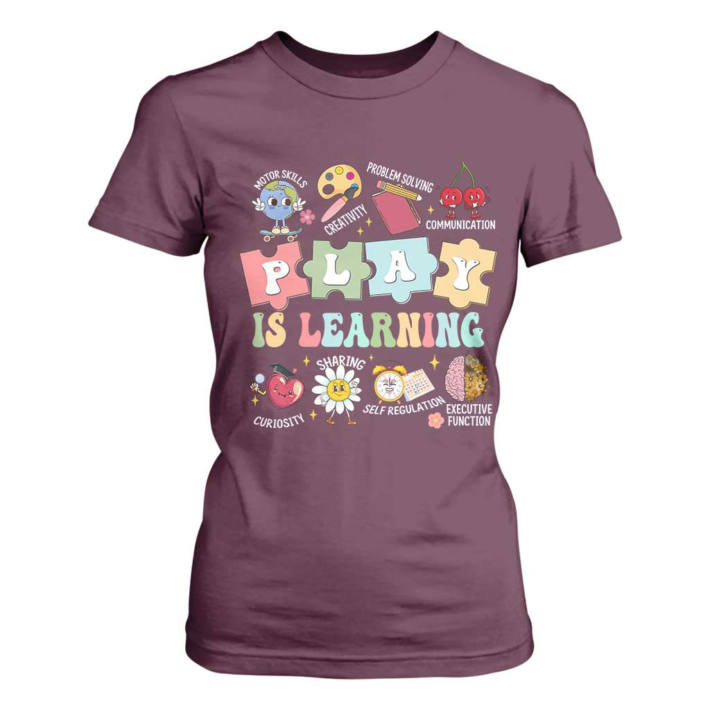 Special Education T Shirt For Women Play is Learning Sped Teacher TS02 Maroon Print Your Wear