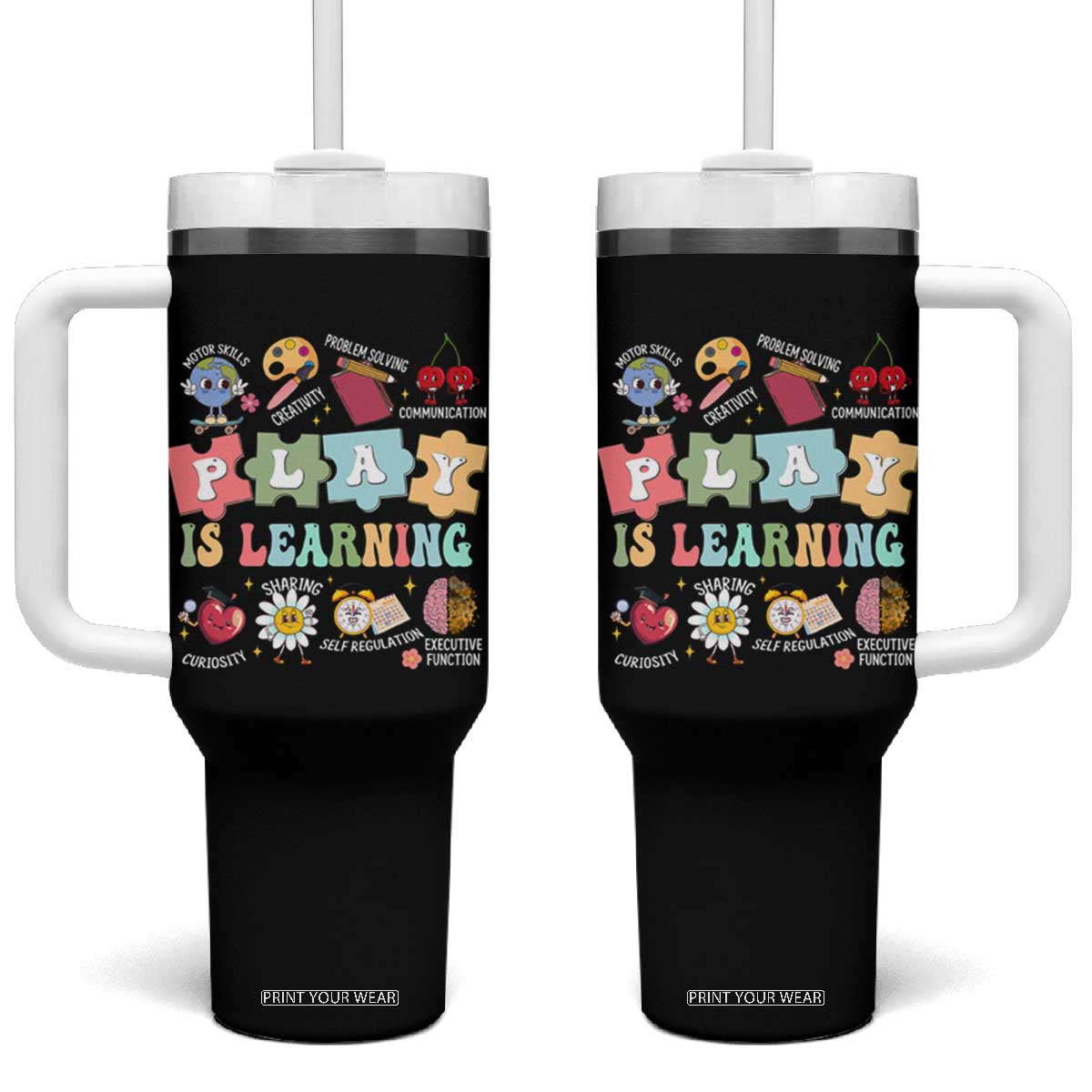 Special Education Tumbler With Handle Play is Learning Sped Teacher TS02 One Size: 40 oz Black Print Your Wear