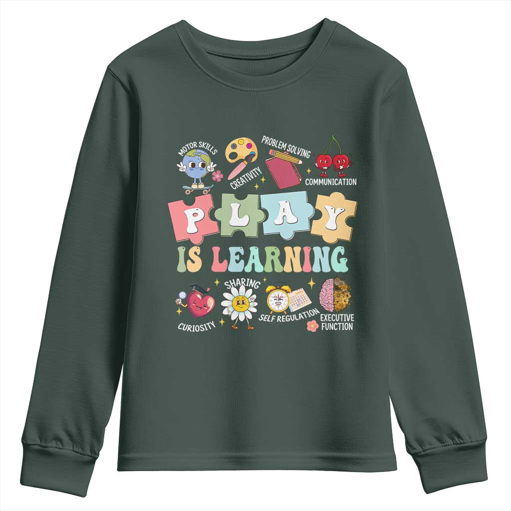 Special Education Youth Sweatshirt Play is Learning Sped Teacher TS02 Dark Forest Green Print Your Wear