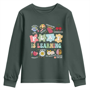 Special Education Youth Sweatshirt Play is Learning Sped Teacher TS02 Dark Forest Green Print Your Wear