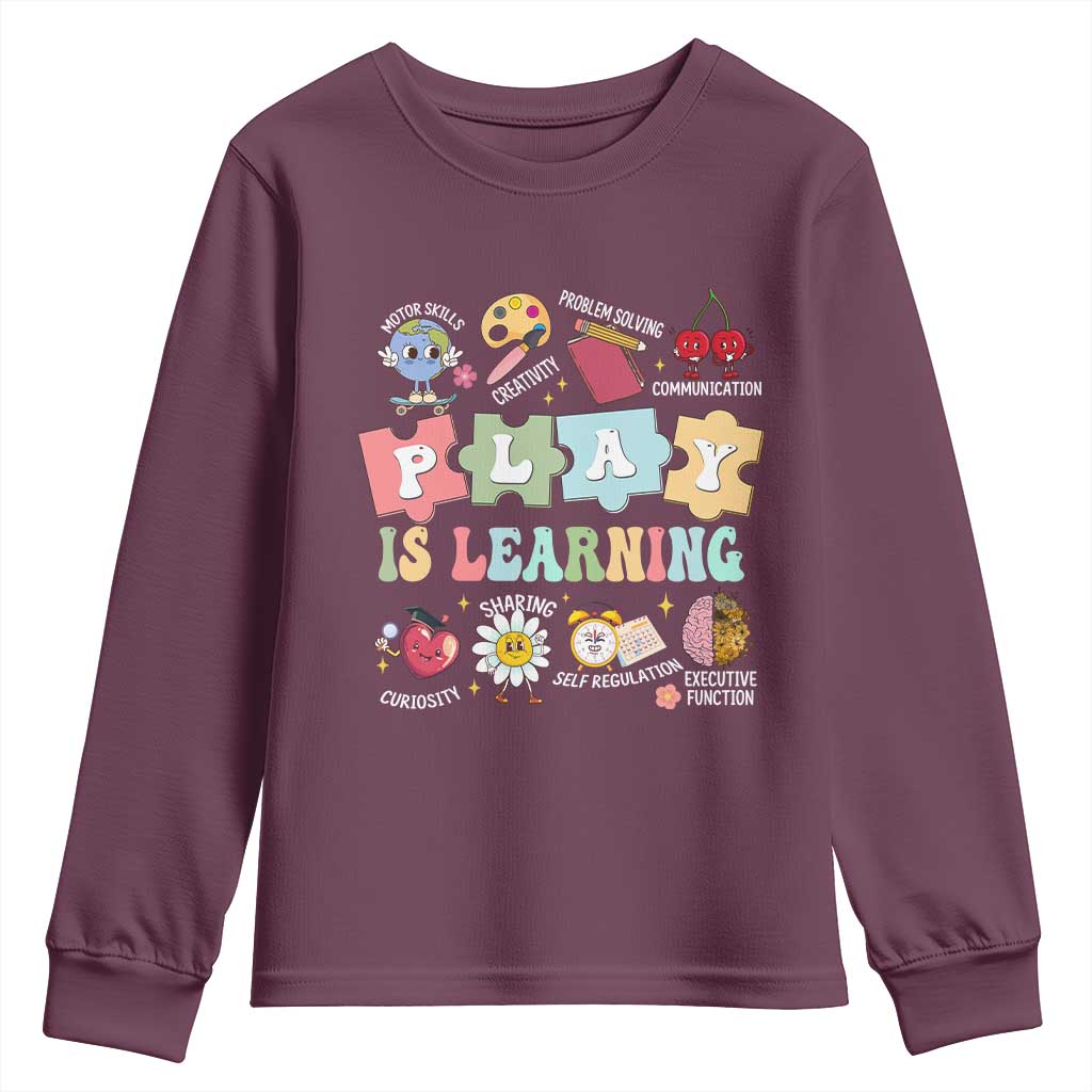 Special Education Youth Sweatshirt Play is Learning Sped Teacher TS02 Maroon Print Your Wear