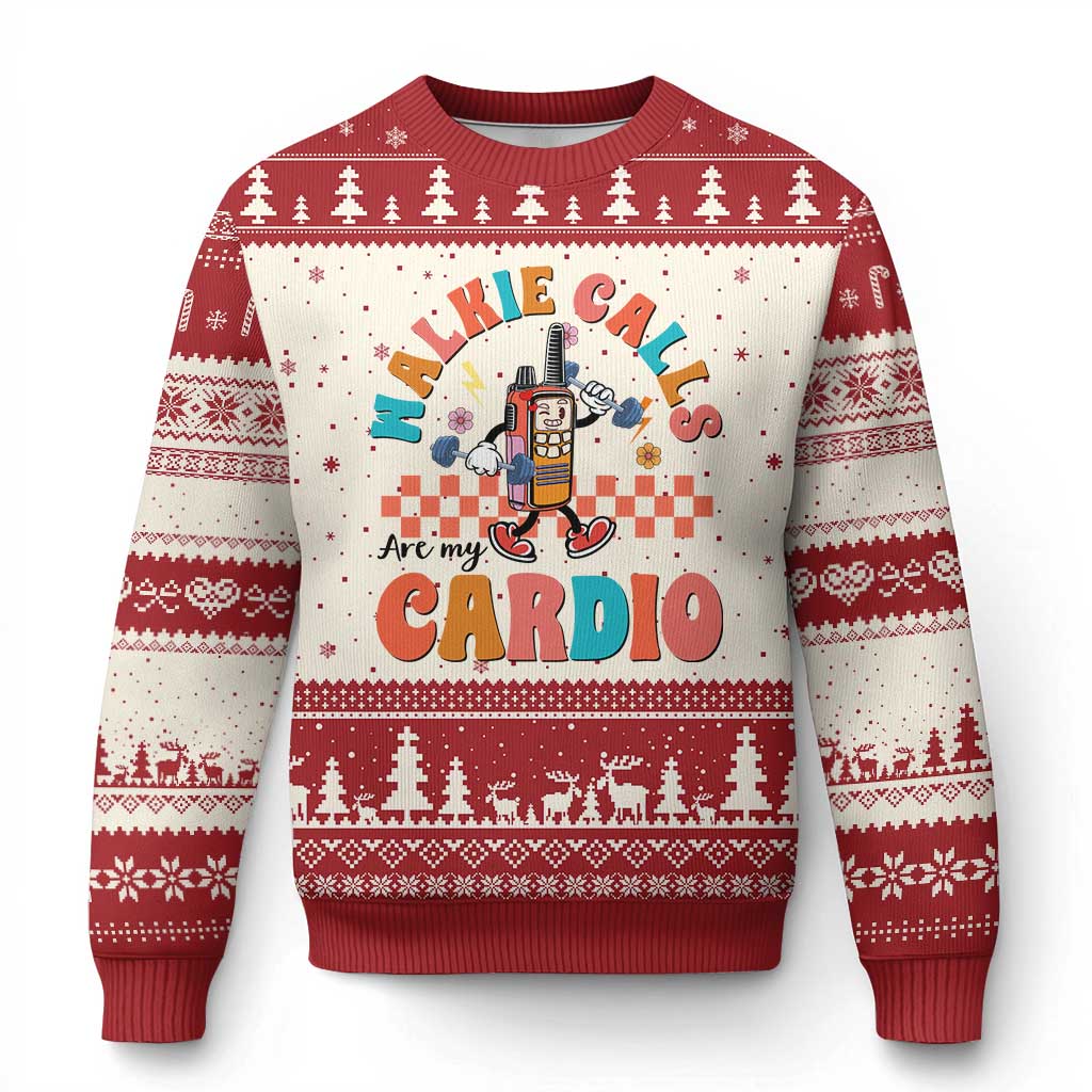 Special Education Ugly Christmas Sweater Walkie Calls Are My Cardio Inspirational ABA SPED TS02 Beige Red Print Your Wear