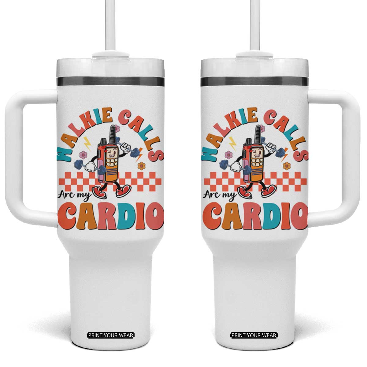 Special Education Tumbler With Handle Walkie Calls Are My Cardio Inspirational ABA SPED TS02 One Size: 40 oz White Print Your Wear