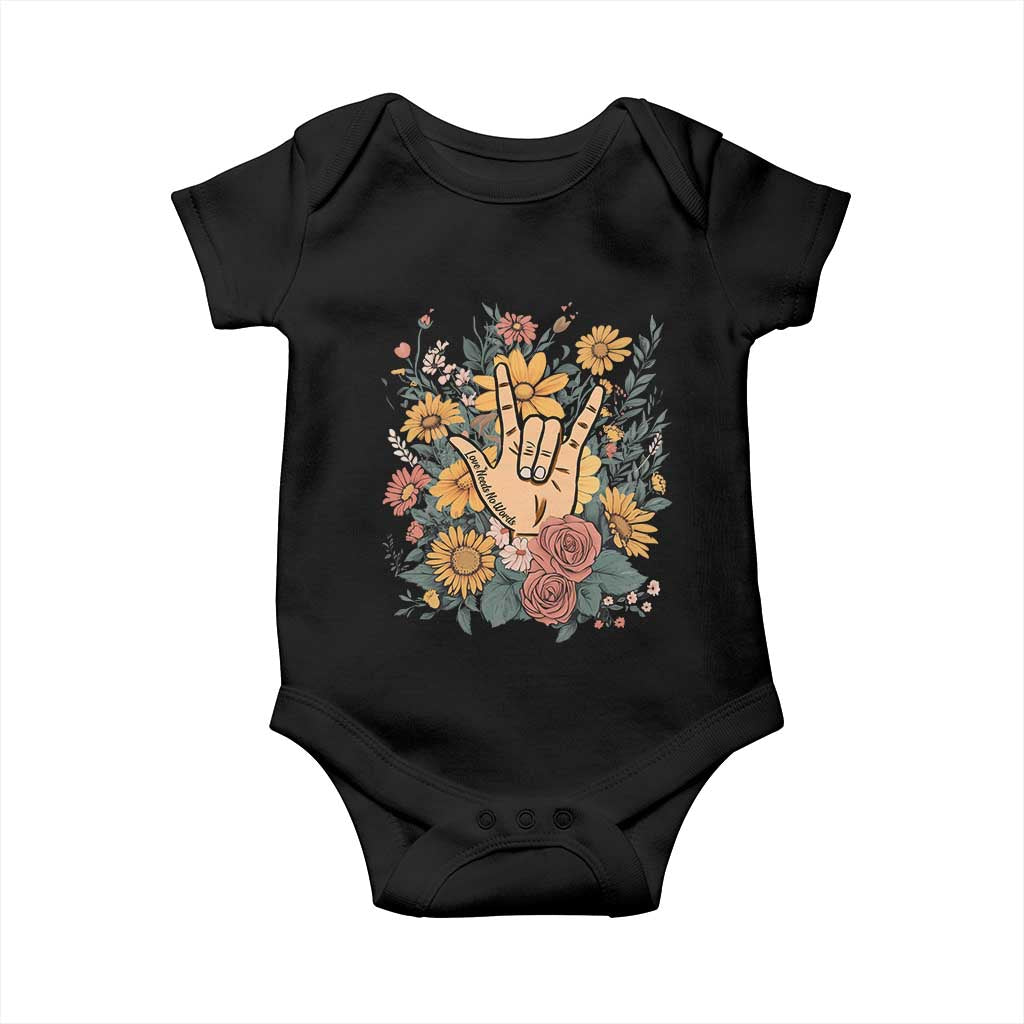 Special Education Baby Onesie Sign Language ASL Love Needs No Words TS02 Black Print Your Wear
