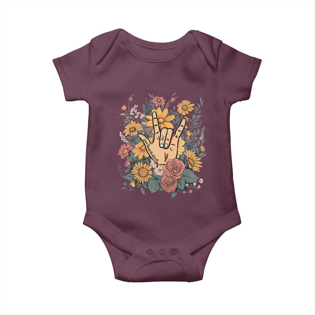 Special Education Baby Onesie Sign Language ASL Love Needs No Words TS02 Maroon Print Your Wear