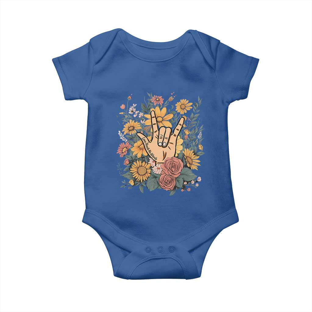 Special Education Baby Onesie Sign Language ASL Love Needs No Words TS02 Royal Blue Print Your Wear